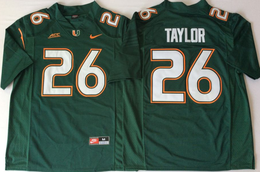 NCAA Men 2018 Miami Hurricanes Green #26 TAYLOR->ncaa teams->NCAA Jersey